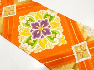 アンティーク　斜め格子に華紋織り出し袋帯（材料）